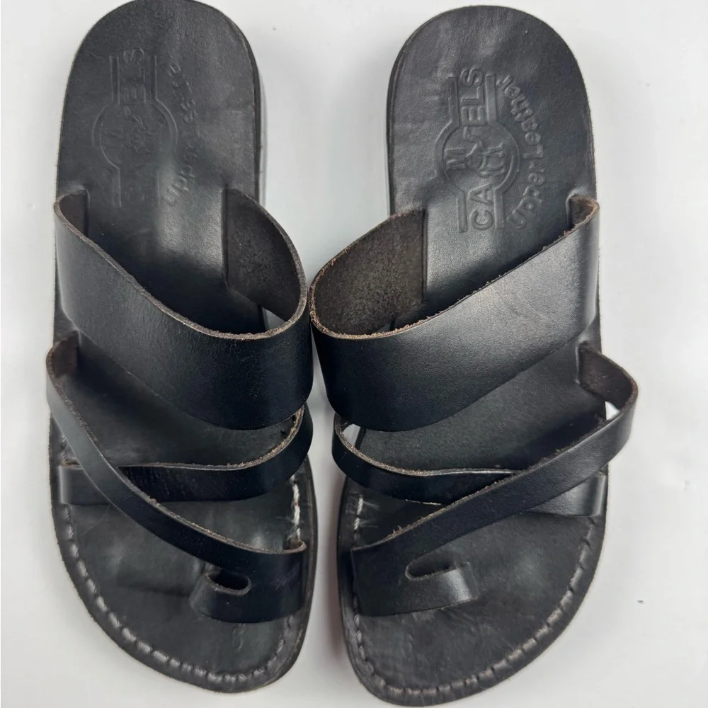 Camel leather Jesus flip flops women’s size 8 men’s size 6